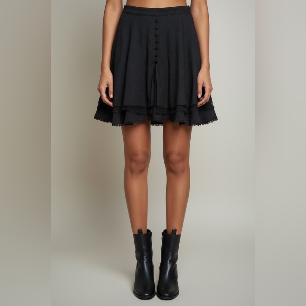 Y2K Lip Service Layered Mini Skirt Black 31 x 21 Gothic Lace Velvet Tulle Punk